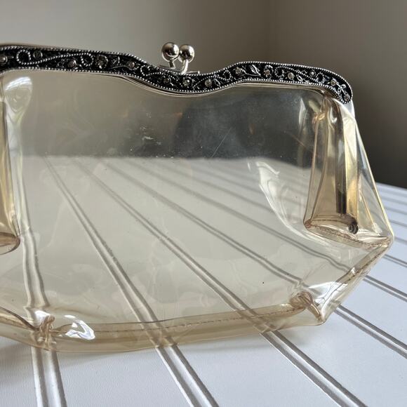 Vintage Clear Vinyl Purse Cluth ornate metal frame kiss lock 60's 70's - Picture 5 of 10